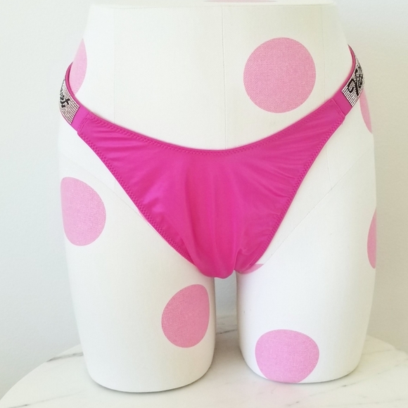 Victoria's Secret Very Sexy Rhinestone Crystal Shine Strap PINK Thong Panty NWT - Picture 11 of 12